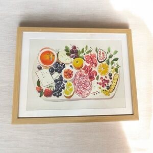 Vibrant Fruit and Cheese Art Print in Wooden Frame